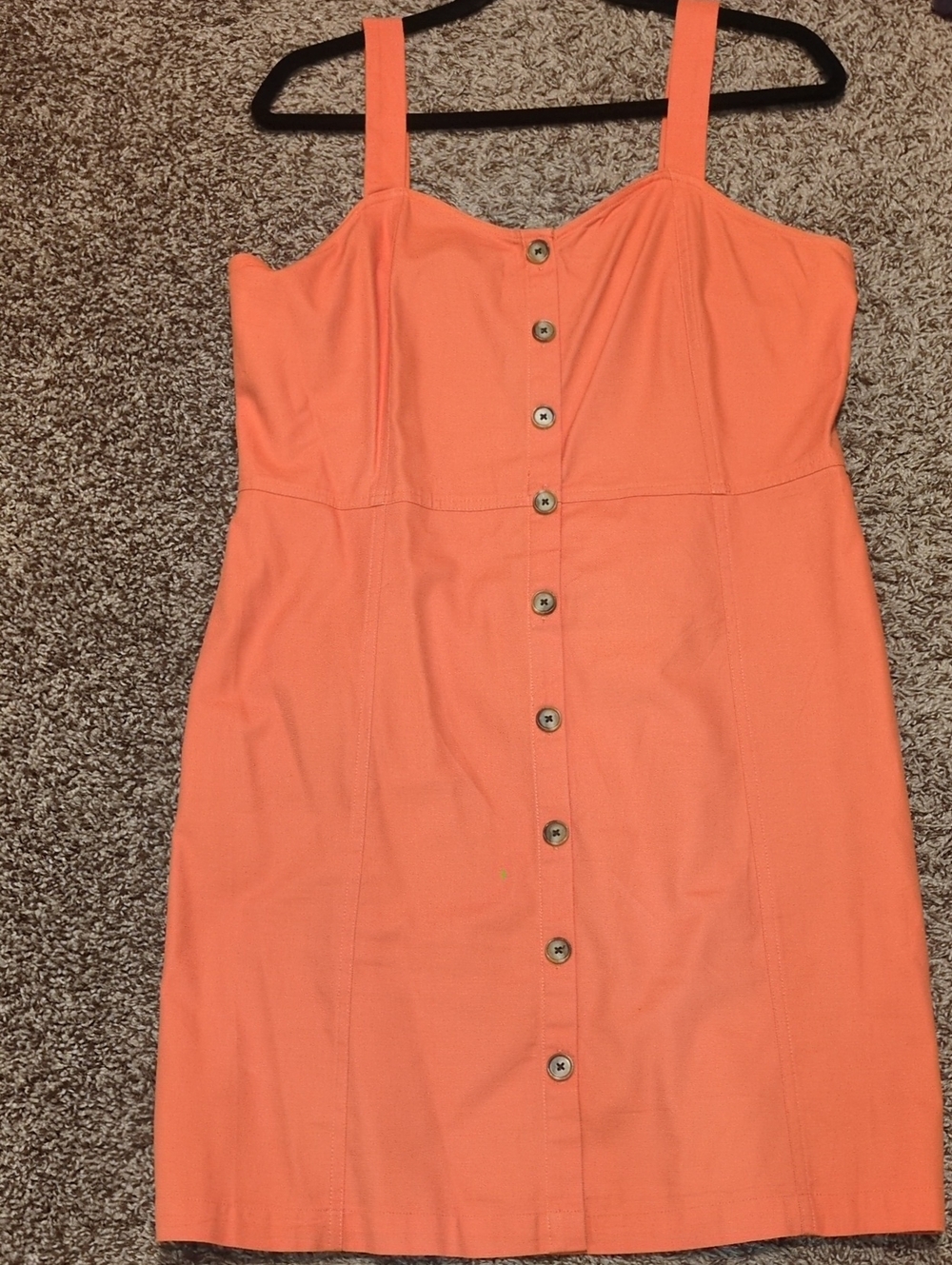 LOFT Coral-Orange Button-Front Mini Dress